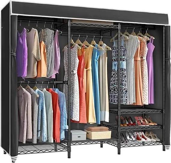 Heavy Duty Covered Metal Clothing Rack With Cover - Sleep Galleria