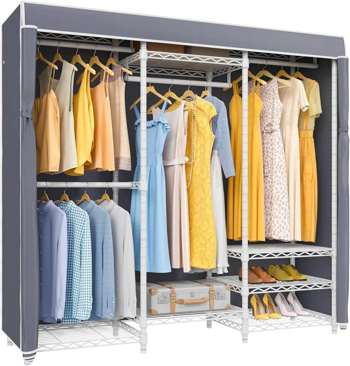 Heavy Duty Covered Metal Clothing Rack With Cover - Sleep Galleria