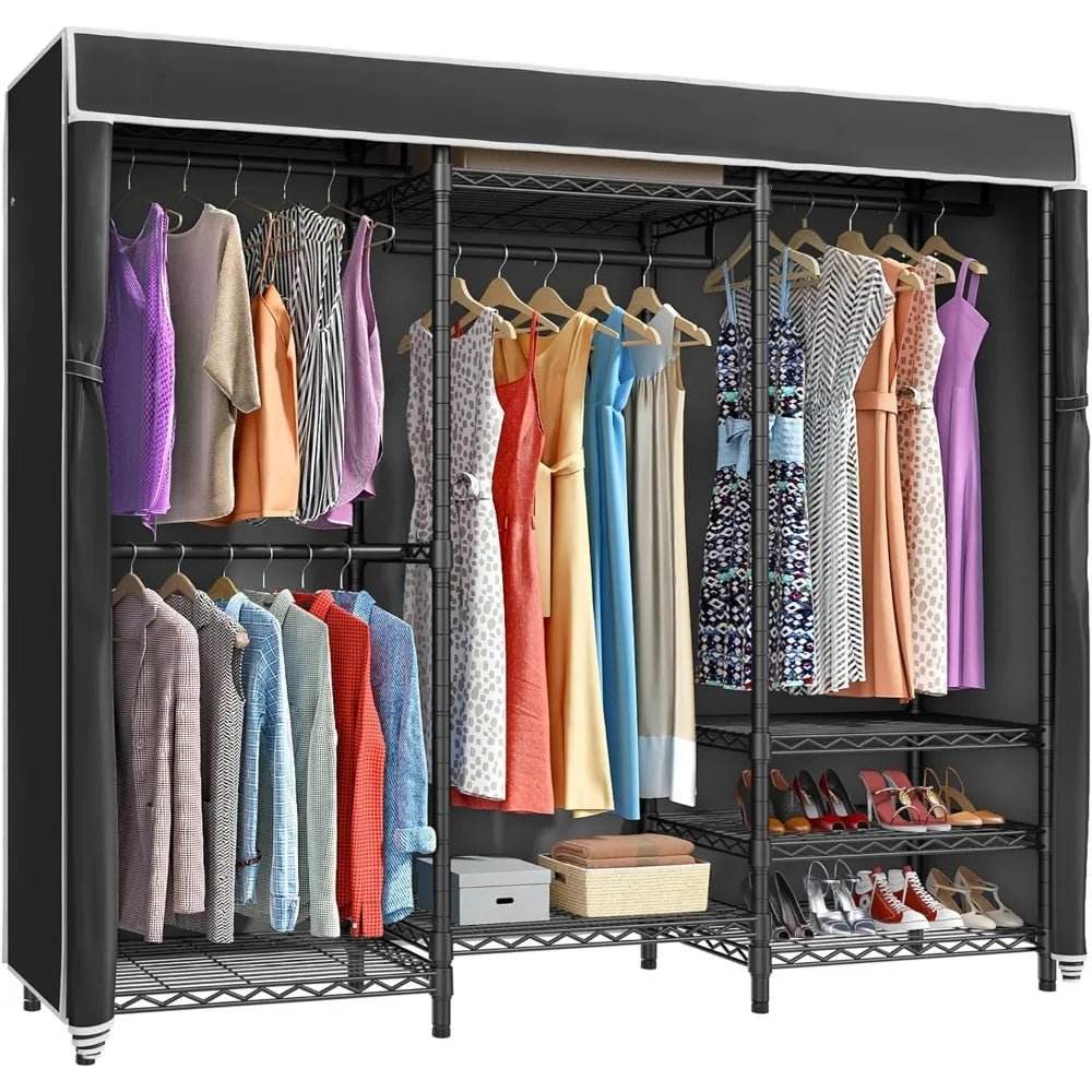 Heavy Duty Covered Metal Clothing Rack With Cover - Sleep Galleria