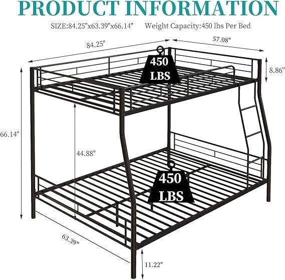 Heavy Duty Full Over Queen Metal Bunk Bed Frame - Driftwood - Omega Lifestyles