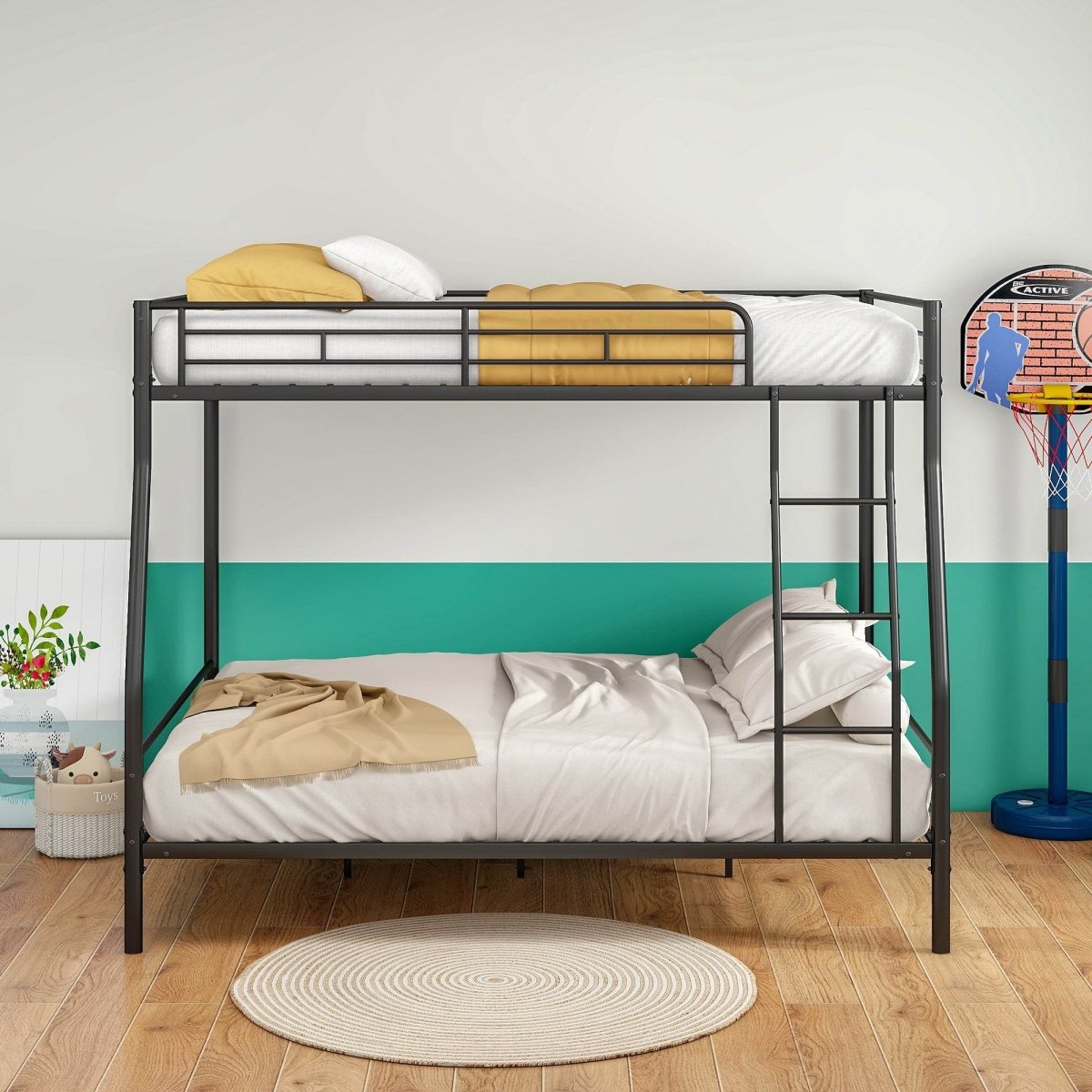 Heavy Duty Full Over Queen Metal Bunk Bed Frame - Driftwood - Omega Lifestyles