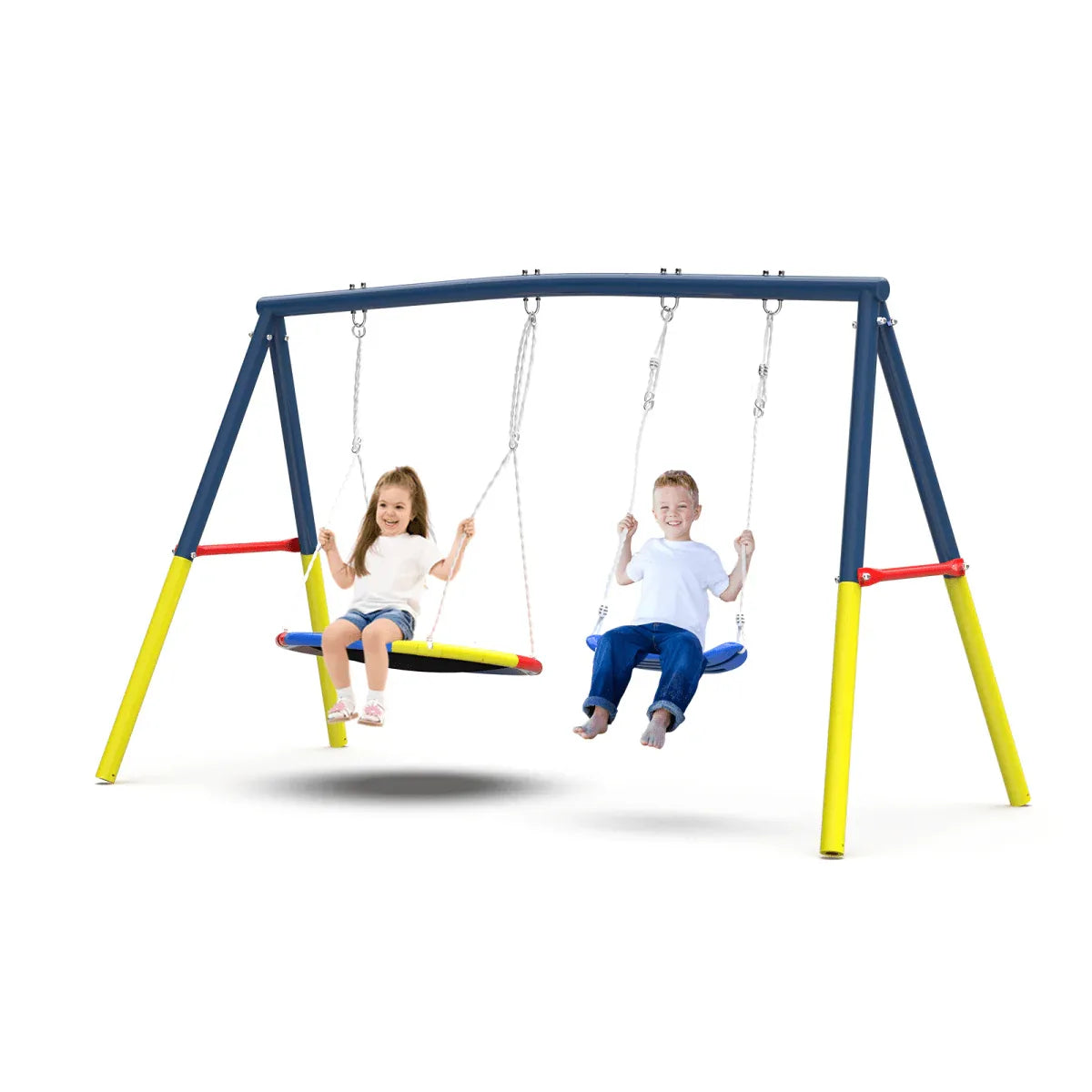 Heavy-Duty Metal Outdoor Swing Set With Saucer Belt Seats - Omega Lifestyles