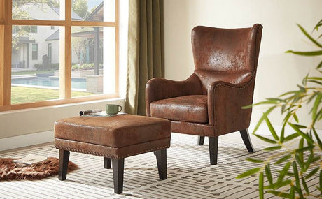 Hi-Back Vintage Distressed Accent Chair With Ottoman - Sleep Galleria