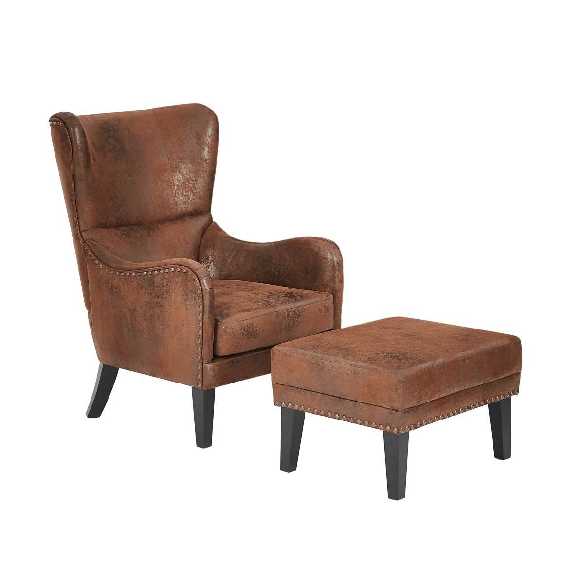 Hi-Back Vintage Distressed Accent Chair With Ottoman - Sleep Galleria