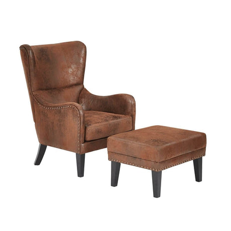 Hi-Back Vintage Distressed Accent Chair With Ottoman - Sleep Galleria