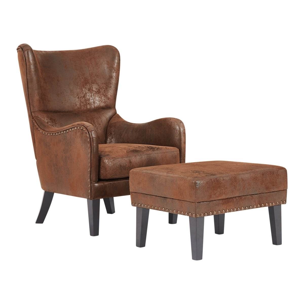 Hi-Back Vintage Distressed Accent Chair With Ottoman - Sleep Galleria
