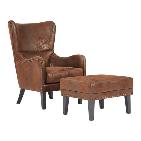 Hi-Back Vintage Distressed Accent Chair With Ottoman - Sleep Galleria