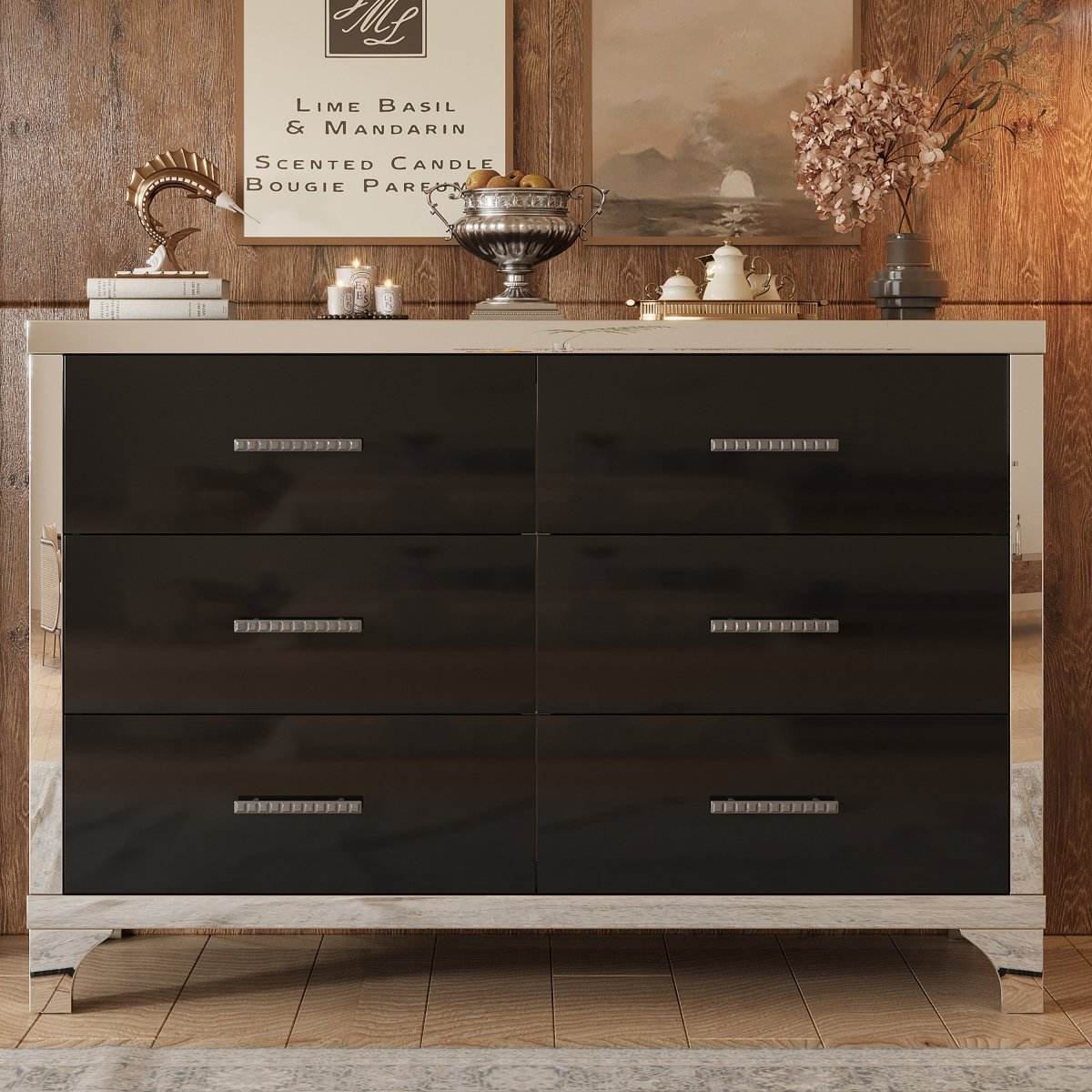 High Gloss Black MDF Dresser With 6 Drawers - Sleep Galleria