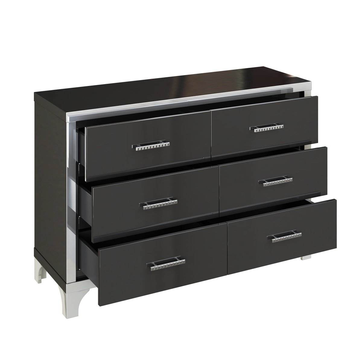 High Gloss Black MDF Dresser With 6 Drawers - Sleep Galleria