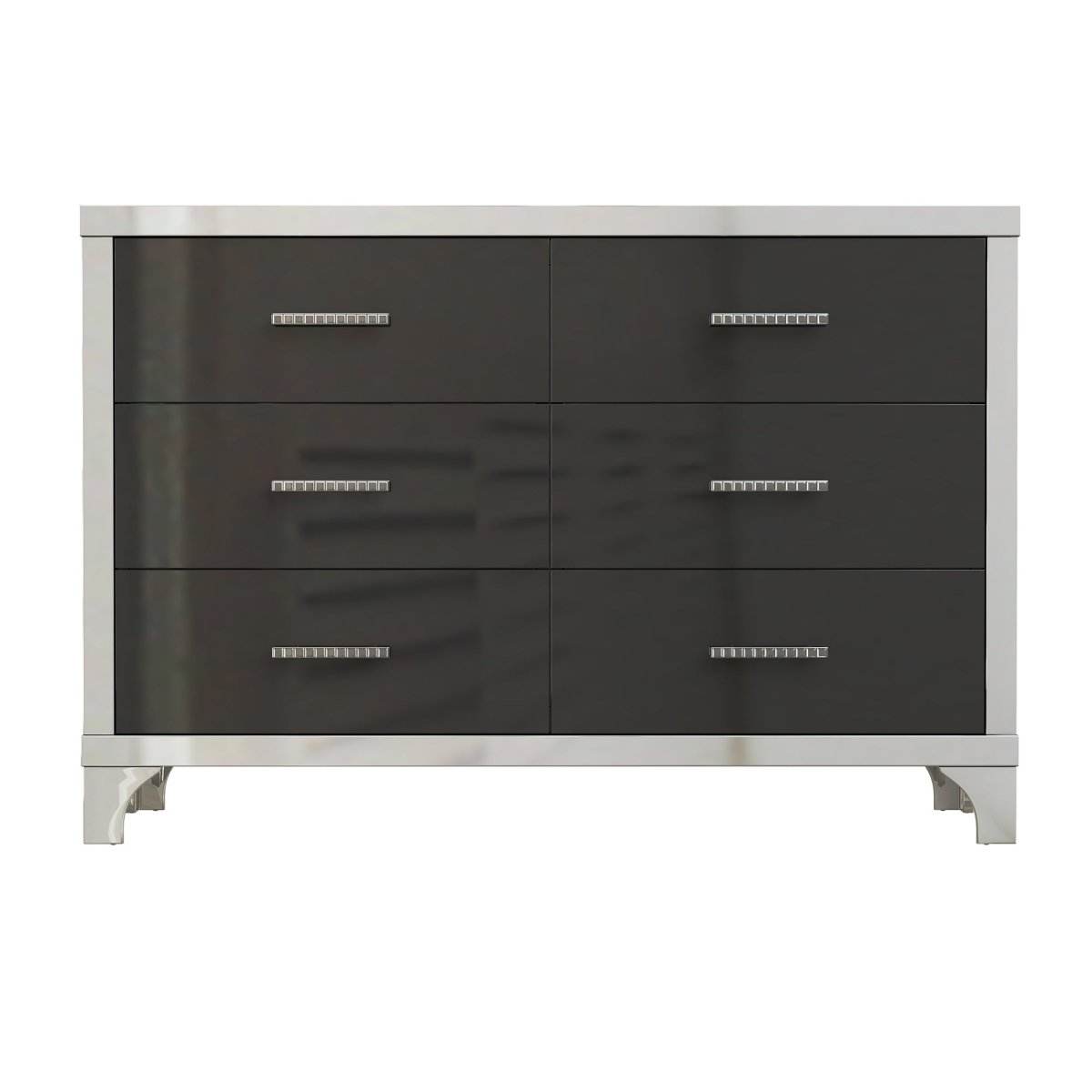 High Gloss Black MDF Dresser With 6 Drawers - Sleep Galleria