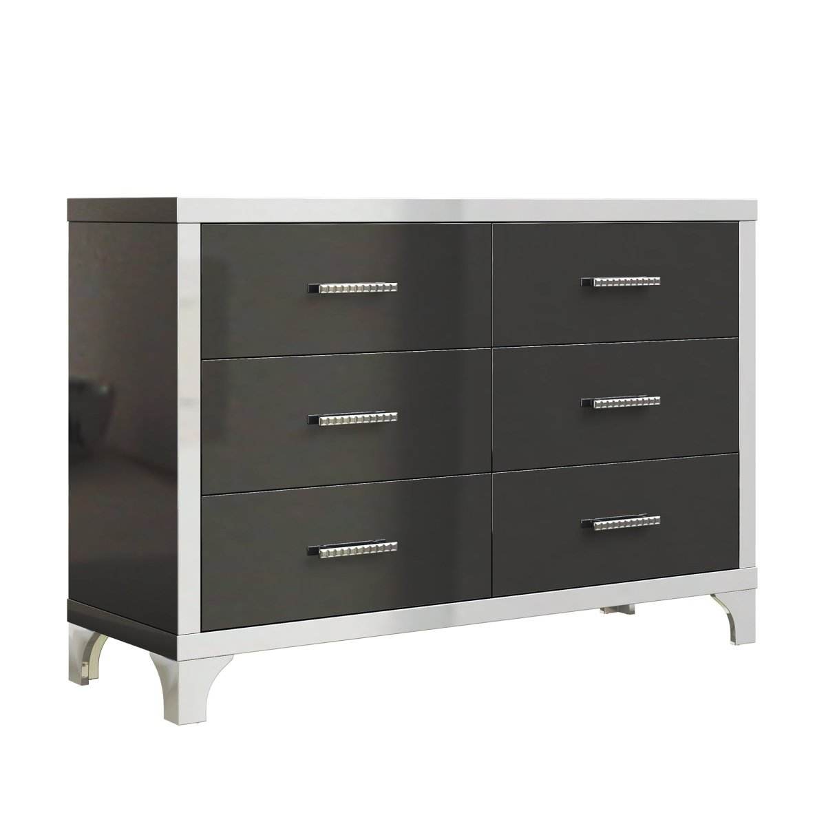 High Gloss Black MDF Dresser With 6 Drawers - Sleep Galleria