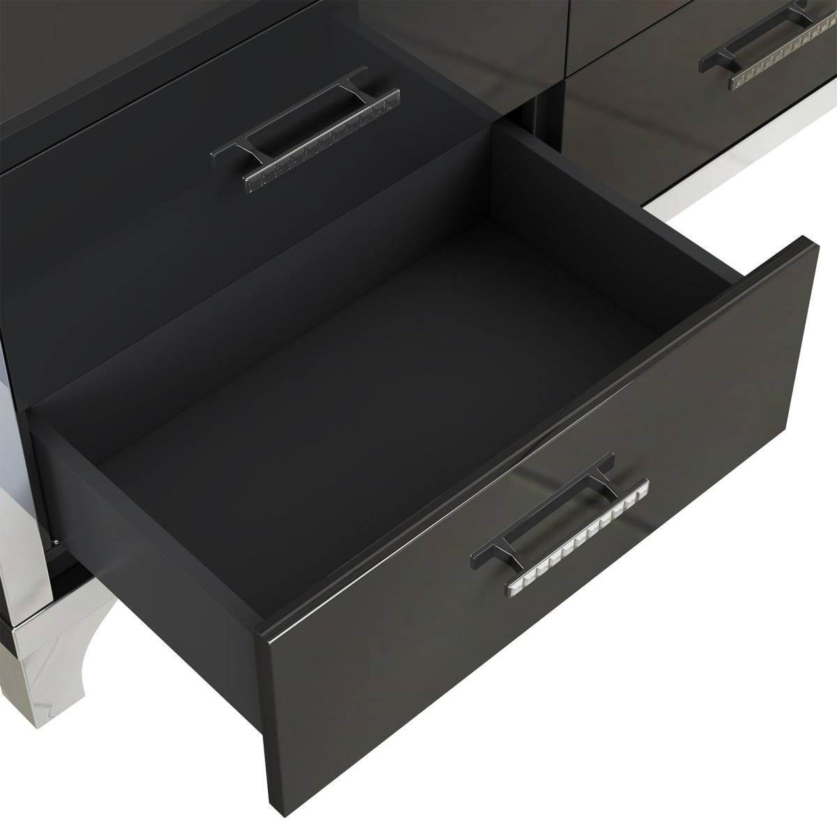 High Gloss Black MDF Dresser With 6 Drawers - Sleep Galleria