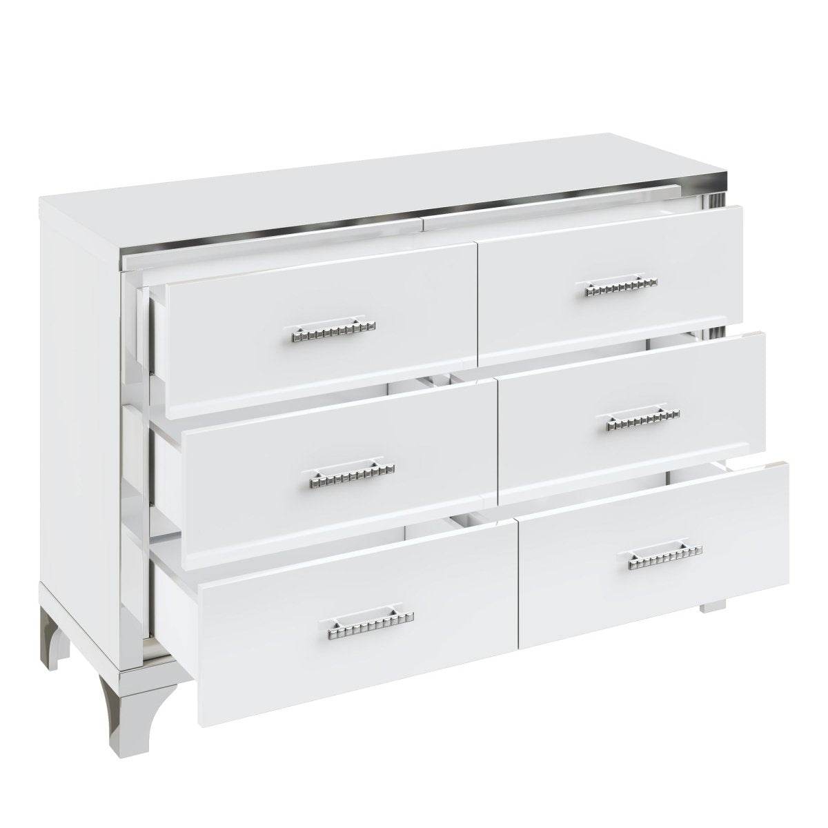High Gloss White MDF Dresser With 6 Drawers - Sleep Galleria