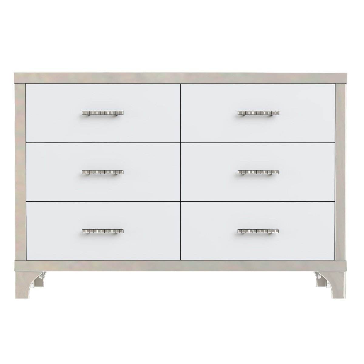 High Gloss White MDF Dresser With 6 Drawers - Sleep Galleria