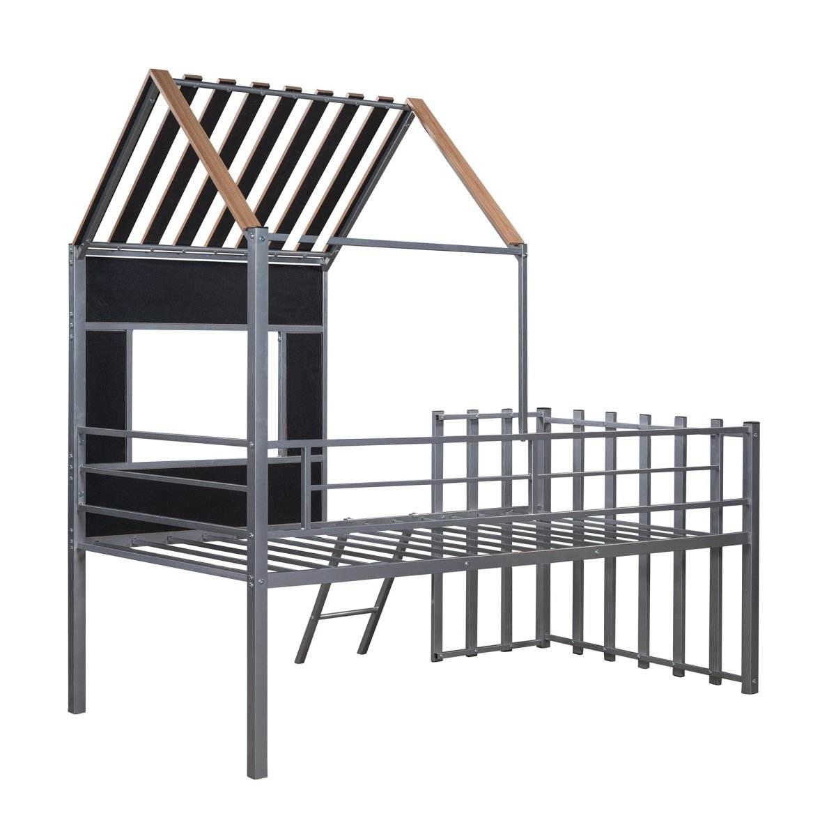House-Shaped Metal Twin Loft Bunk Bed Frame - Sleep Galleria