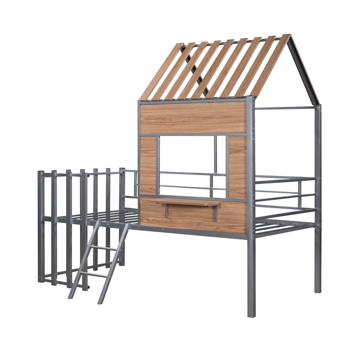 House-Shaped Metal Twin Loft Bunk Bed Frame - Sleep Galleria