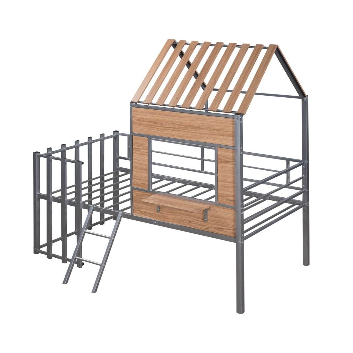 House-Shaped Metal Twin Loft Bunk Bed Frame - Sleep Galleria