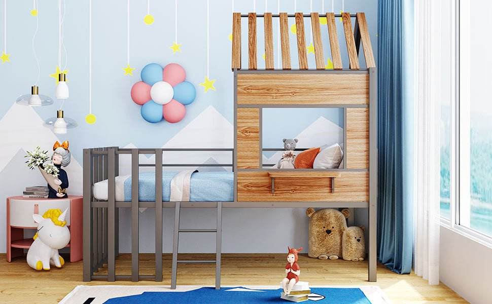 House-Shaped Metal Twin Loft Bunk Bed Frame - Sleep Galleria