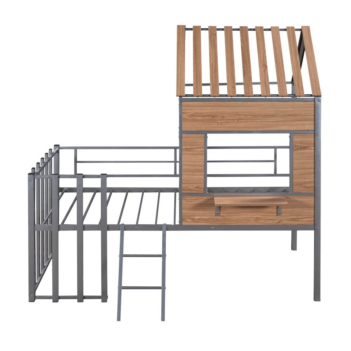 House-Shaped Metal Twin Loft Bunk Bed Frame - Sleep Galleria
