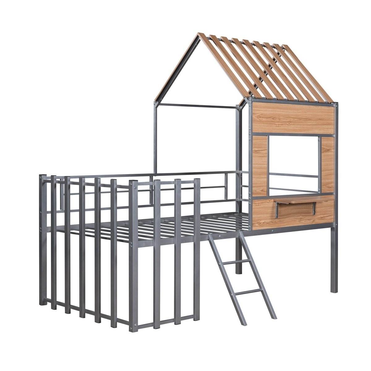 House-Shaped Metal Twin Loft Bunk Bed Frame - Sleep Galleria