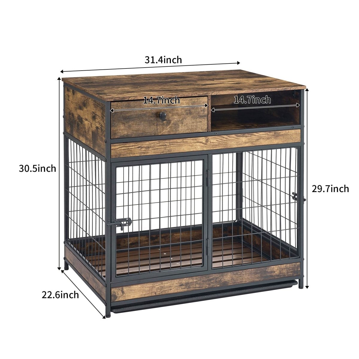 Indoor Rustic Metal Wood Dog Cage Crate With Double Doors - Omega Lifestyles