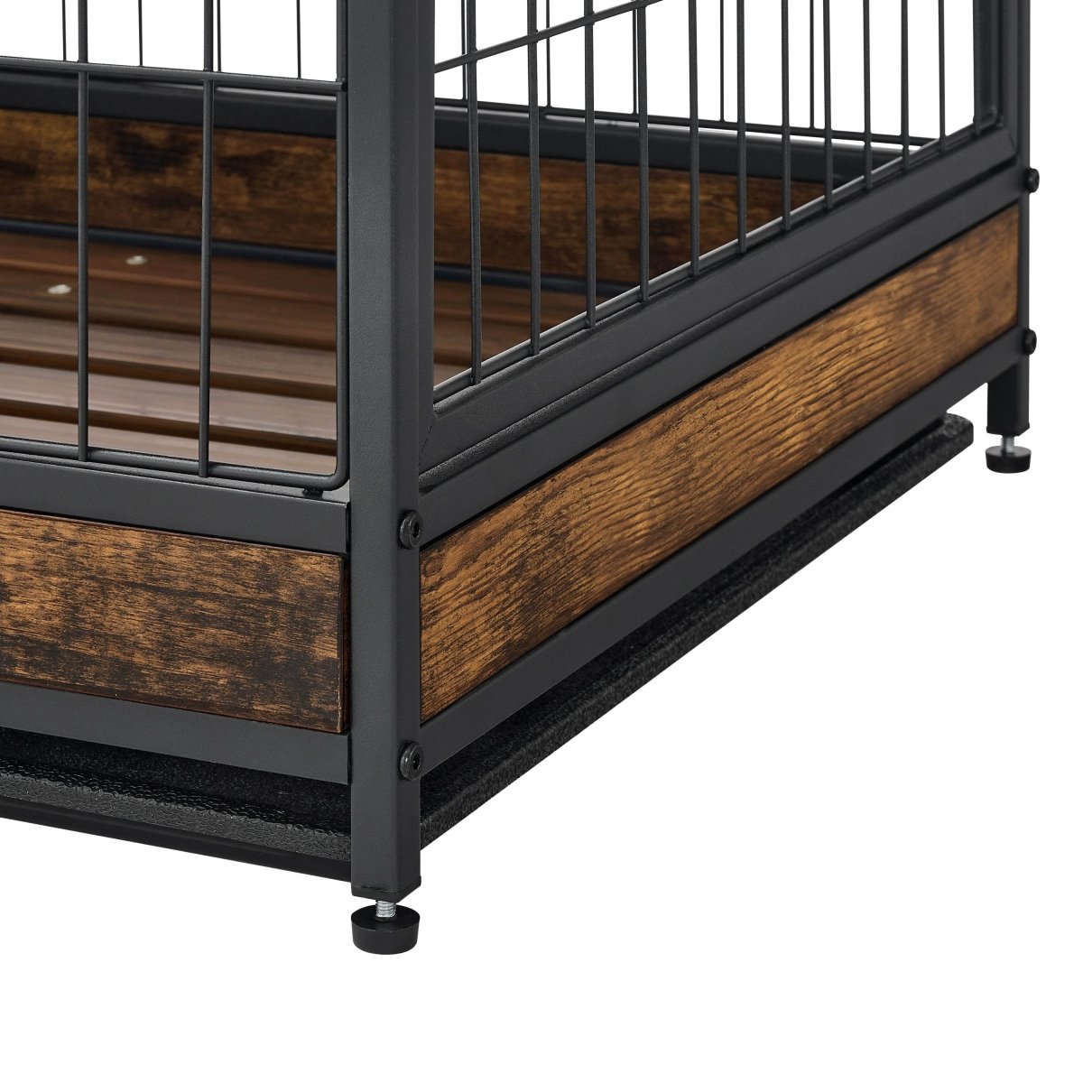 Indoor Rustic Metal Wood Dog Cage Crate With Double Doors - Omega Lifestyles