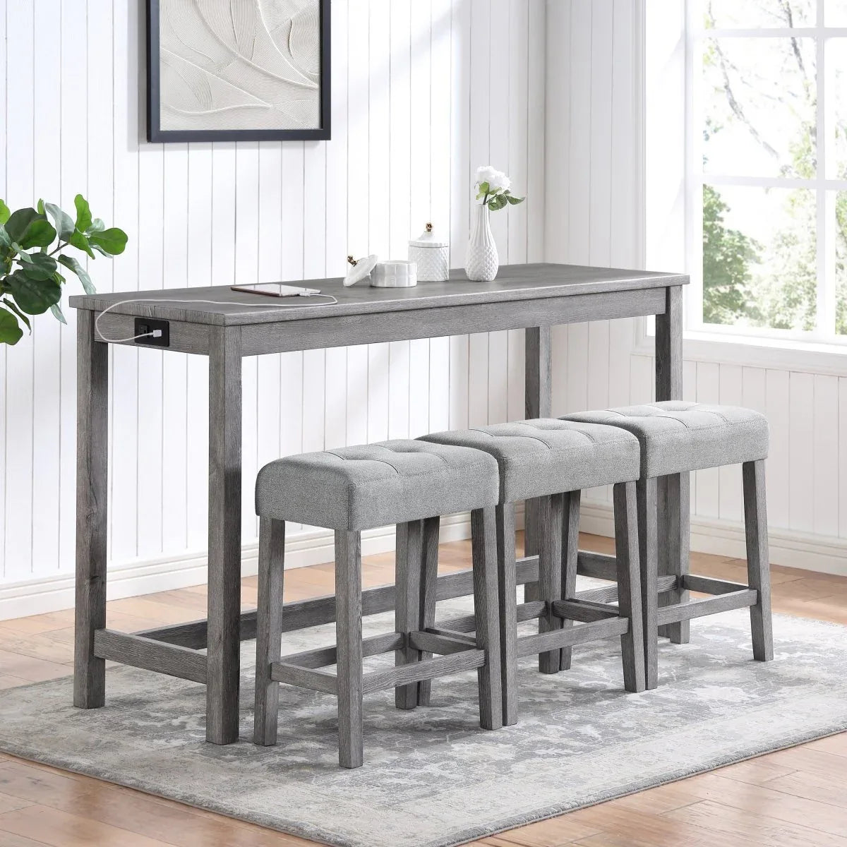 Industrial Bar Table And Chairs Set With Power Outlet - Omega Lifestyles