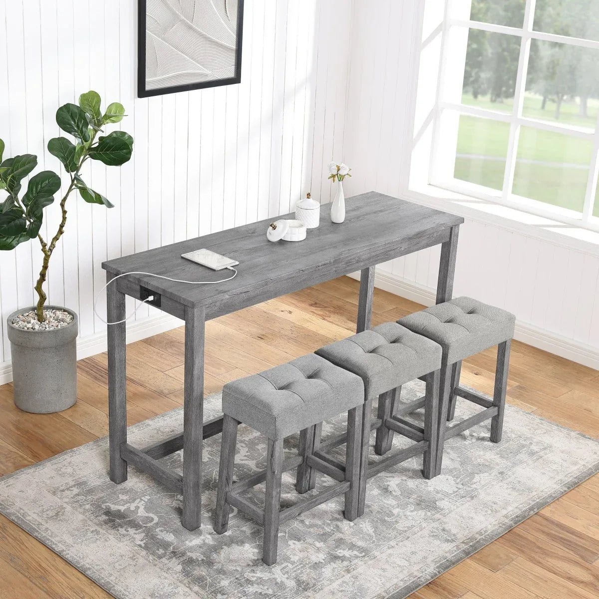 Industrial Bar Table And Chairs Set With Power Outlet - Omega Lifestyles