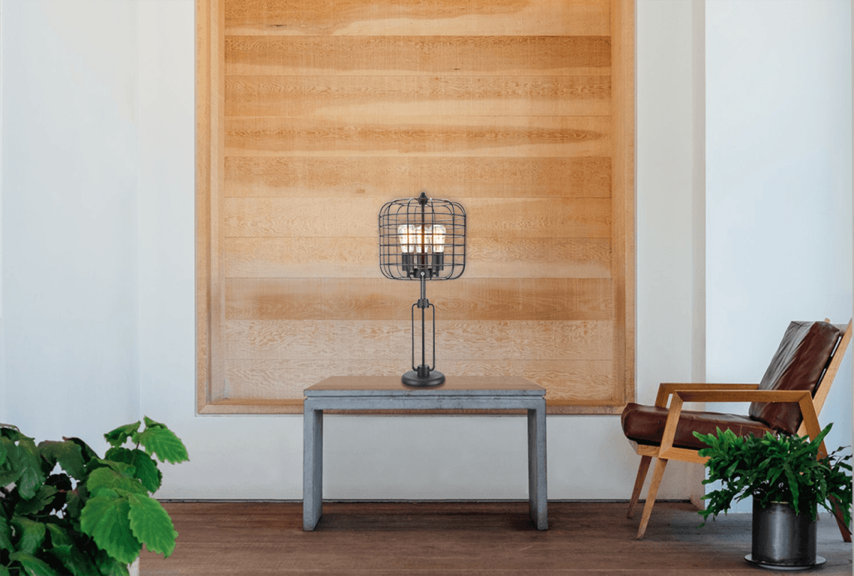 Industrial Black Metal Wire Cage Table Lamp With USB Port - Sleep Galleria