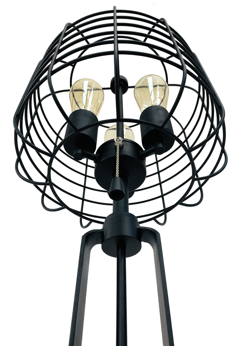Industrial Black Metal Wire Cage Table Lamp With USB Port - Sleep Galleria