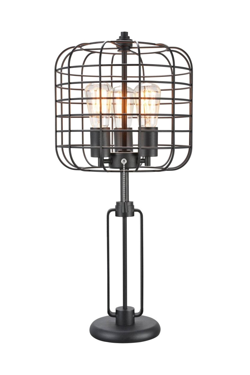 Industrial Black Metal Wire Cage Table Lamp With USB Port - Sleep Galleria