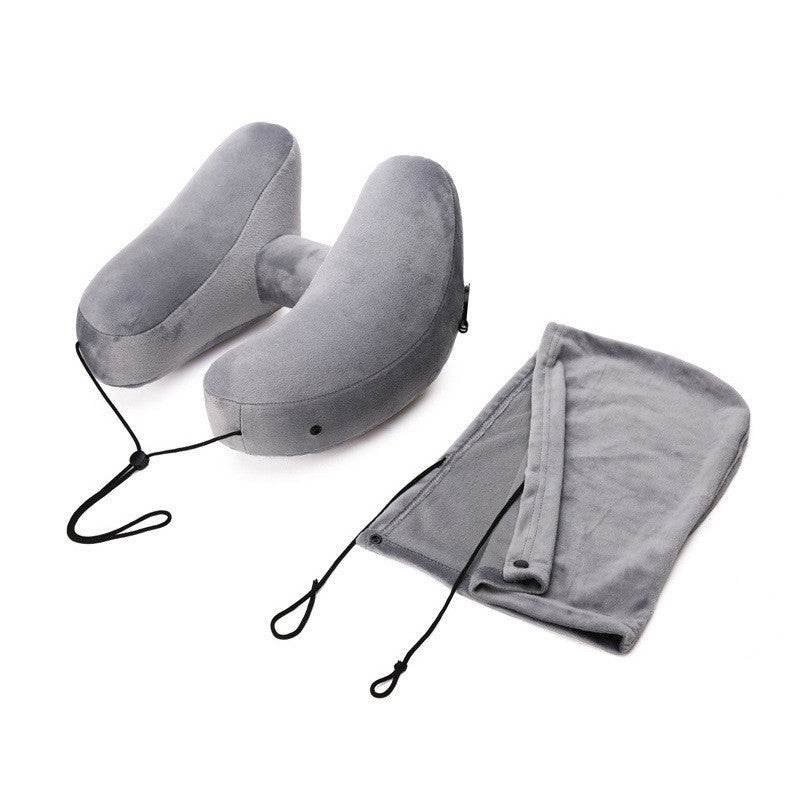 Inflatable Hooded Travel Neck Pillow With Velvet Cover - Sleep Galleria