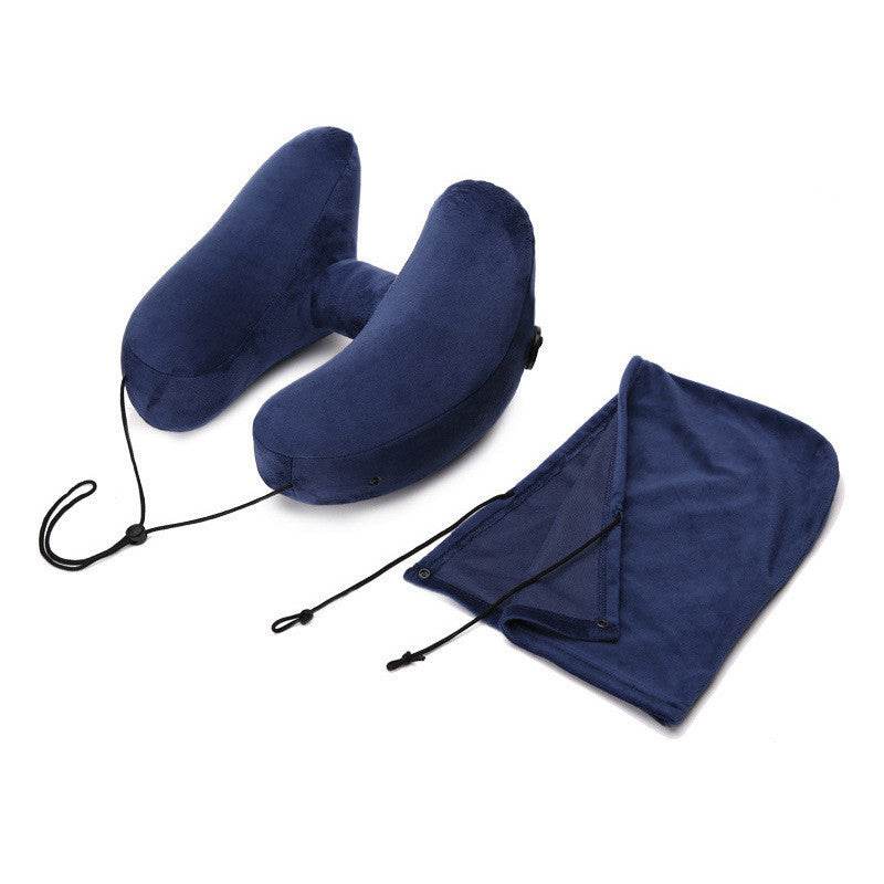 Inflatable Hooded Travel Neck Pillow With Velvet Cover - Sleep Galleria