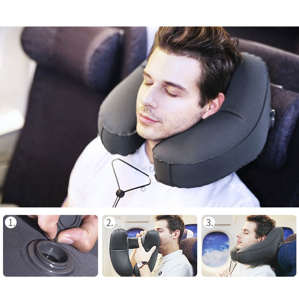 Inflatable Hooded Travel Neck Pillow With Velvet Cover - Sleep Galleria