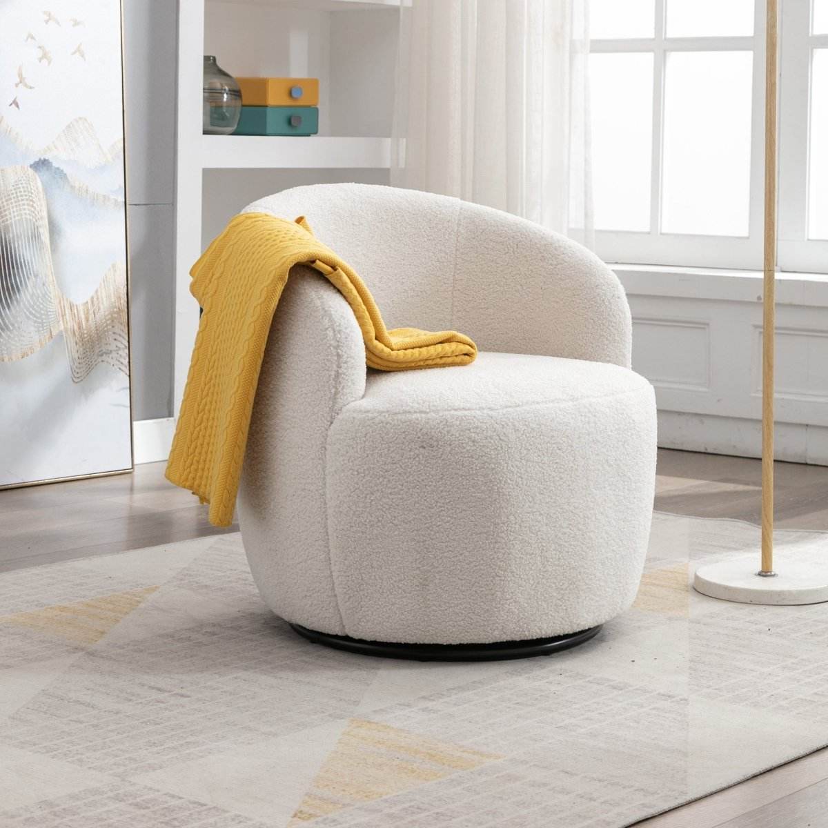 Ivory Teddy Fabric Swivel Accent Armchair - Sleep Galleria