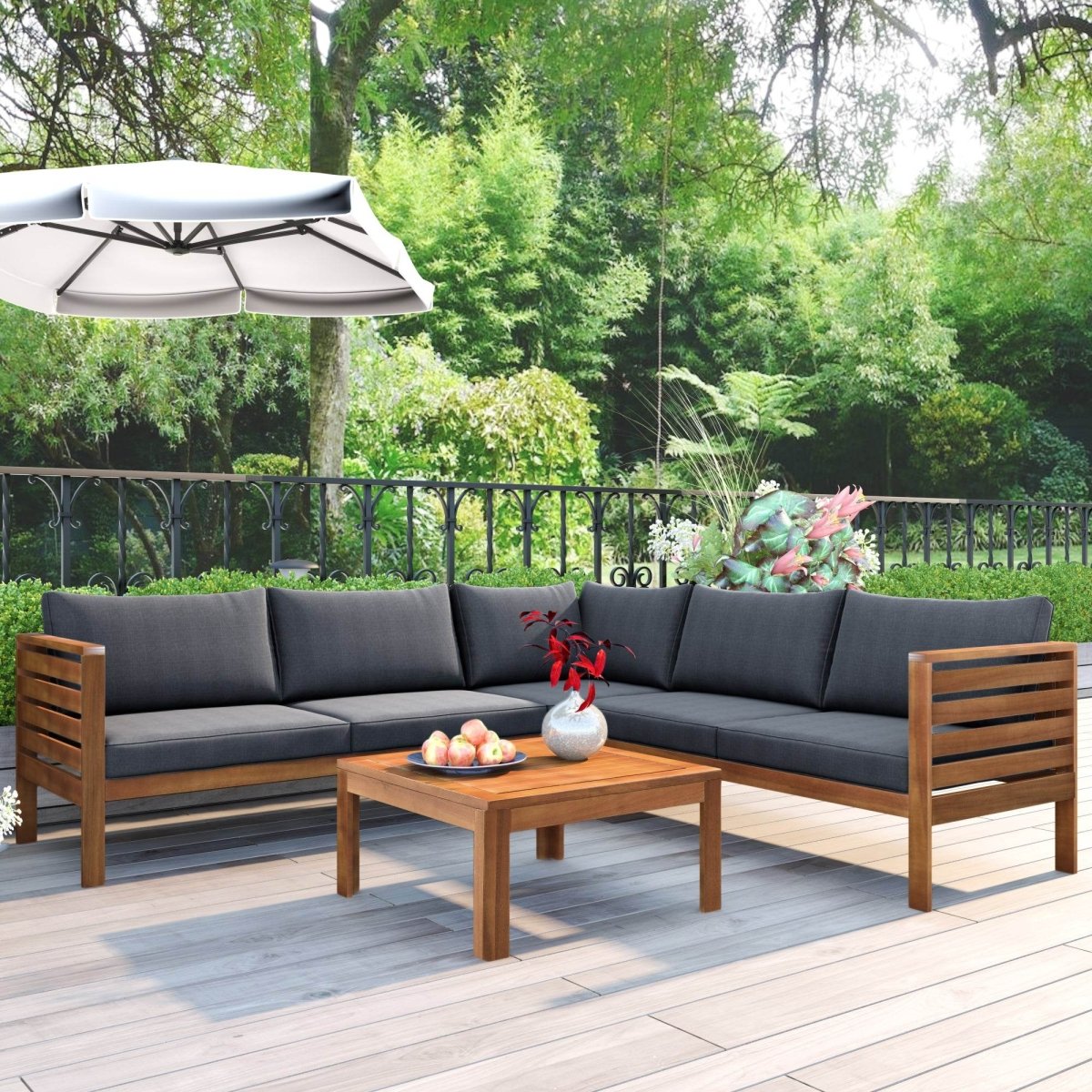 Japanese Style Acacia Wood Outdoor Sofa Set With Cushions - Sleep Galleria