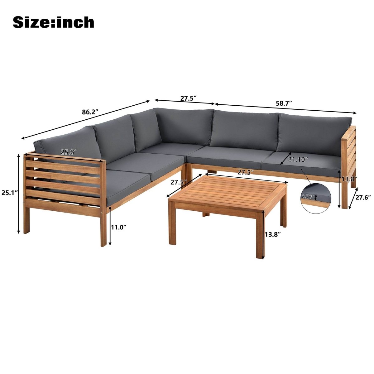 Japanese Style Acacia Wood Outdoor Sofa Set With Cushions - Sleep Galleria
