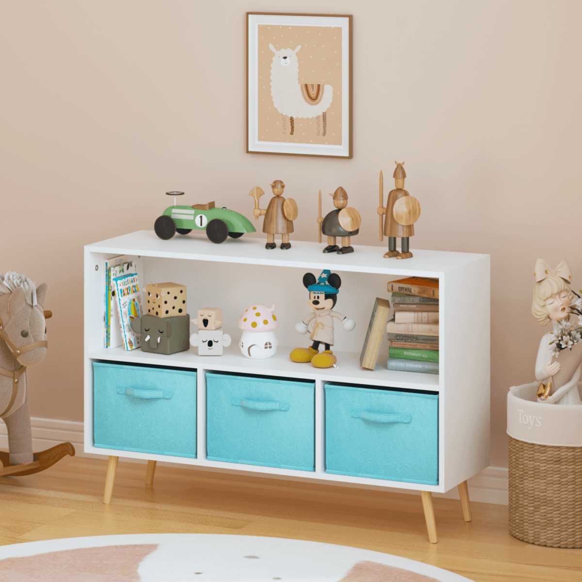 Kids MDF Bookcase With Collapsible Fabric Drawers - Sleep Galleria