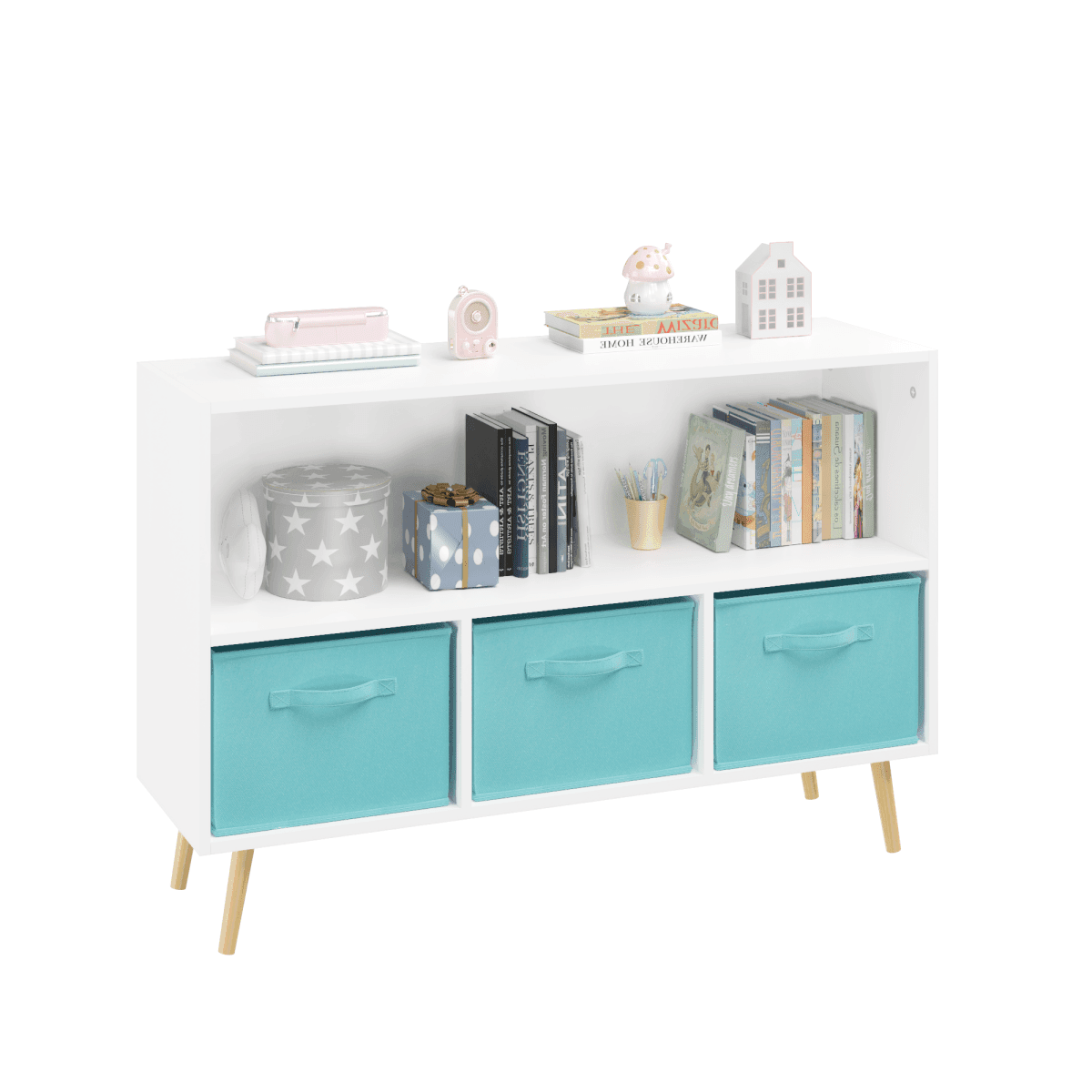 Kids MDF Bookcase With Collapsible Fabric Drawers - Sleep Galleria