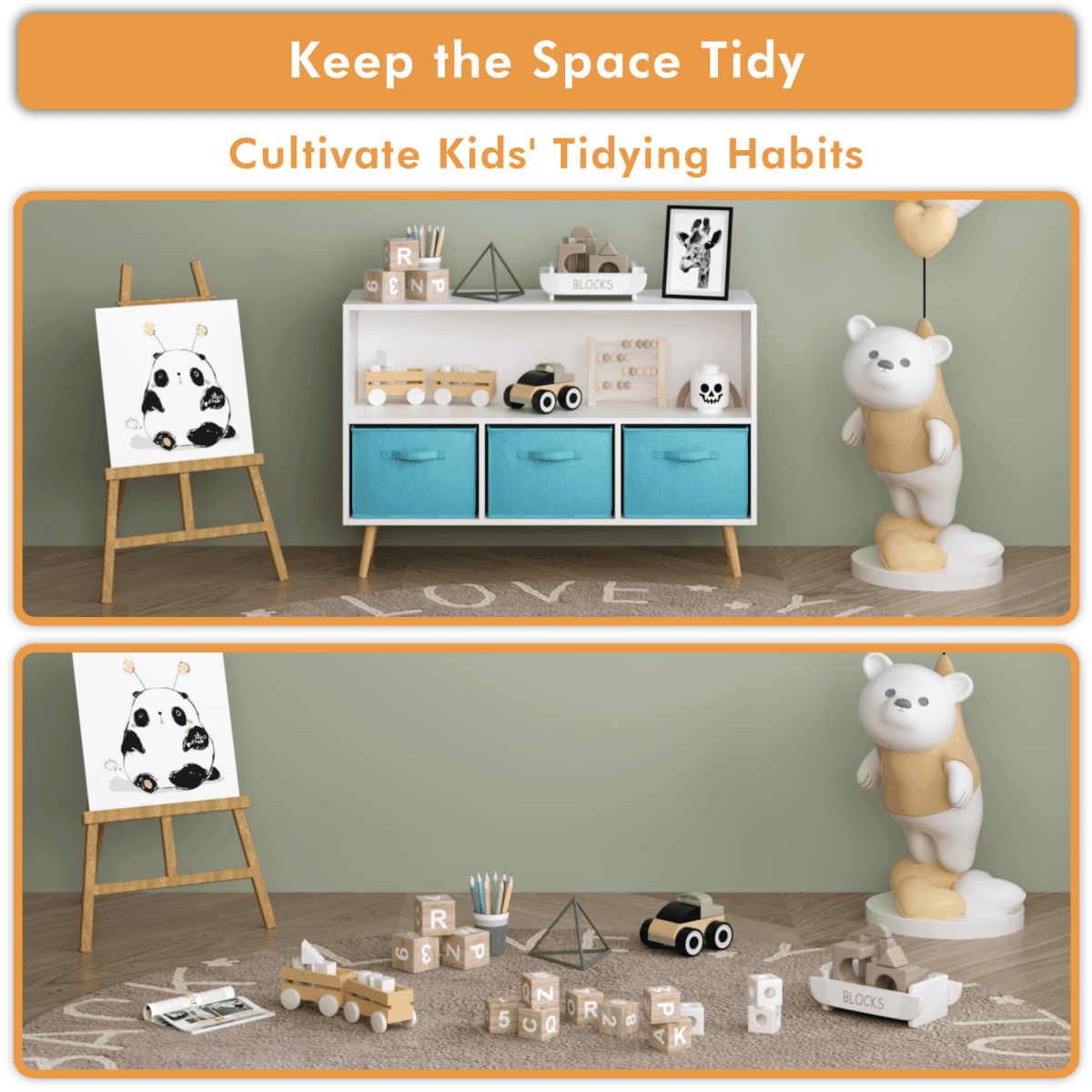 Kids MDF Bookcase With Collapsible Fabric Drawers - Sleep Galleria