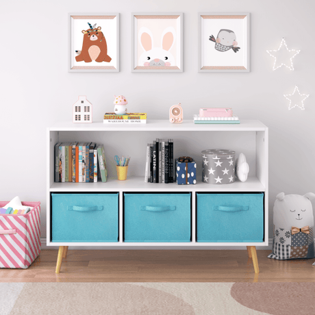 Kids MDF Bookcase With Collapsible Fabric Drawers - Sleep Galleria