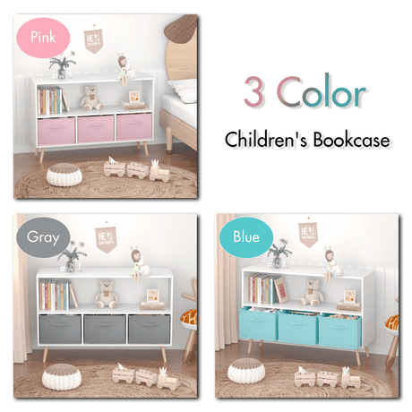 Kids MDF Bookcase With Collapsible Fabric Drawers - Sleep Galleria