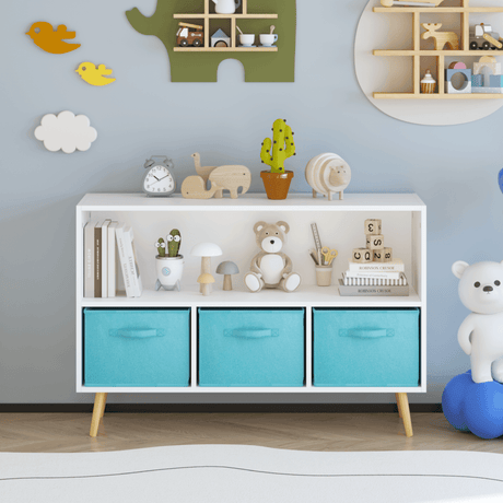 Kids MDF Bookcase With Collapsible Fabric Drawers - Sleep Galleria