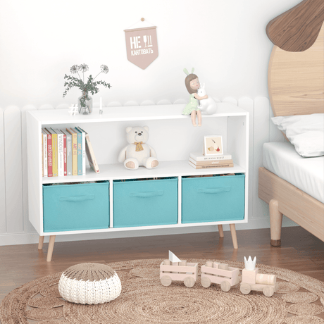 Kids MDF Bookcase With Collapsible Fabric Drawers - Sleep Galleria