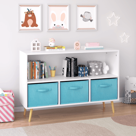 Kids MDF Bookcase With Collapsible Fabric Drawers - Sleep Galleria