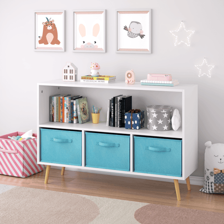 Kids MDF Bookcase With Collapsible Fabric Drawers - Sleep Galleria