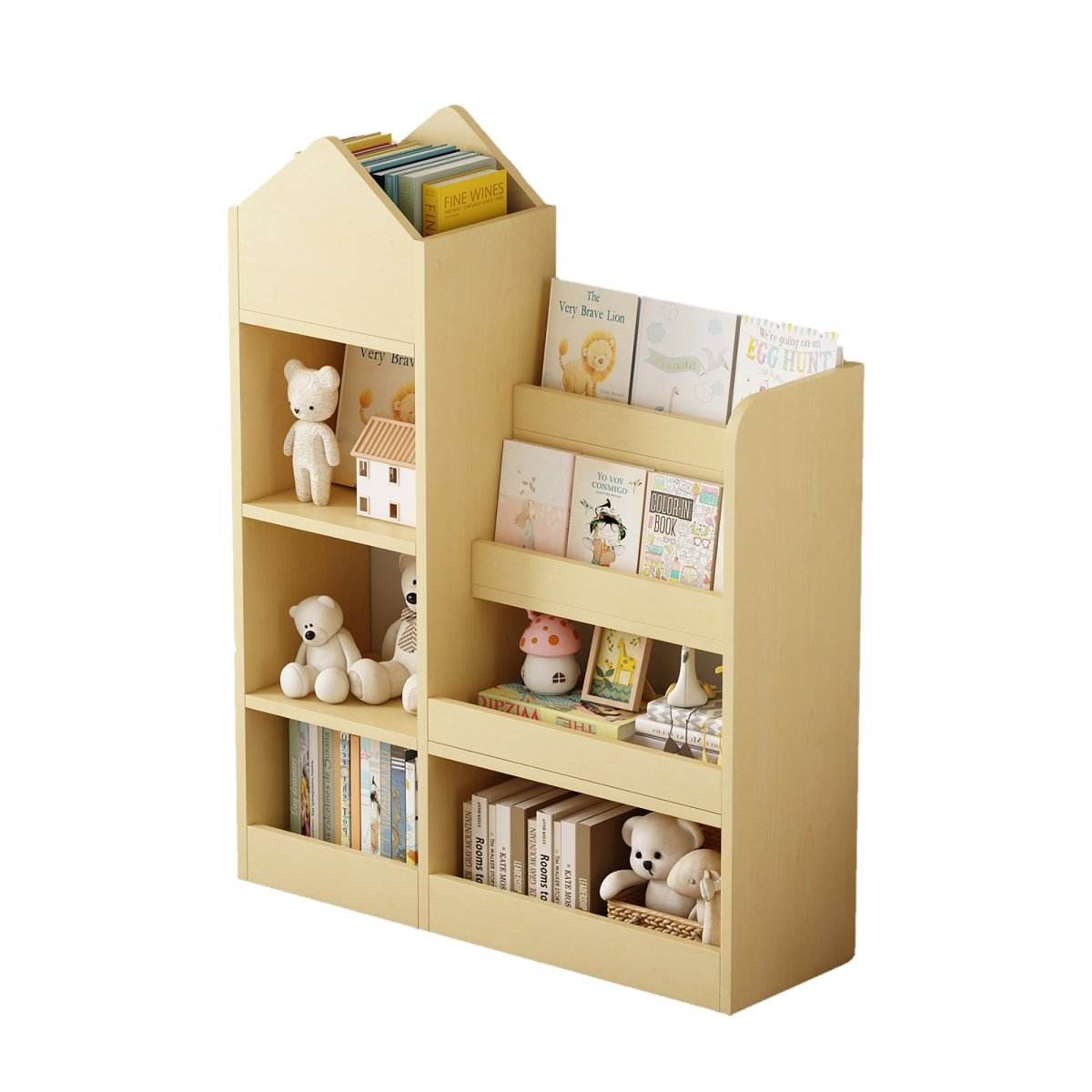 Kids Wooden Bookshelf Storage Organizer With Baskets - Sleep Galleria