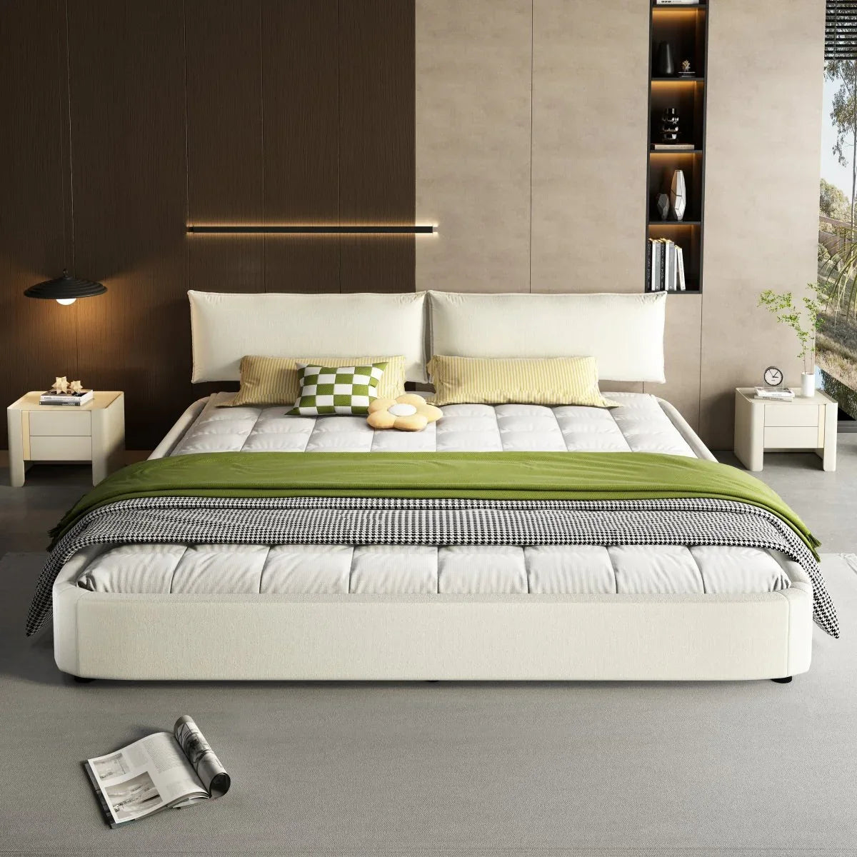 King Size Chenille Upholstered Adjustable Headboard Bed Frame - Omega Lifestyles