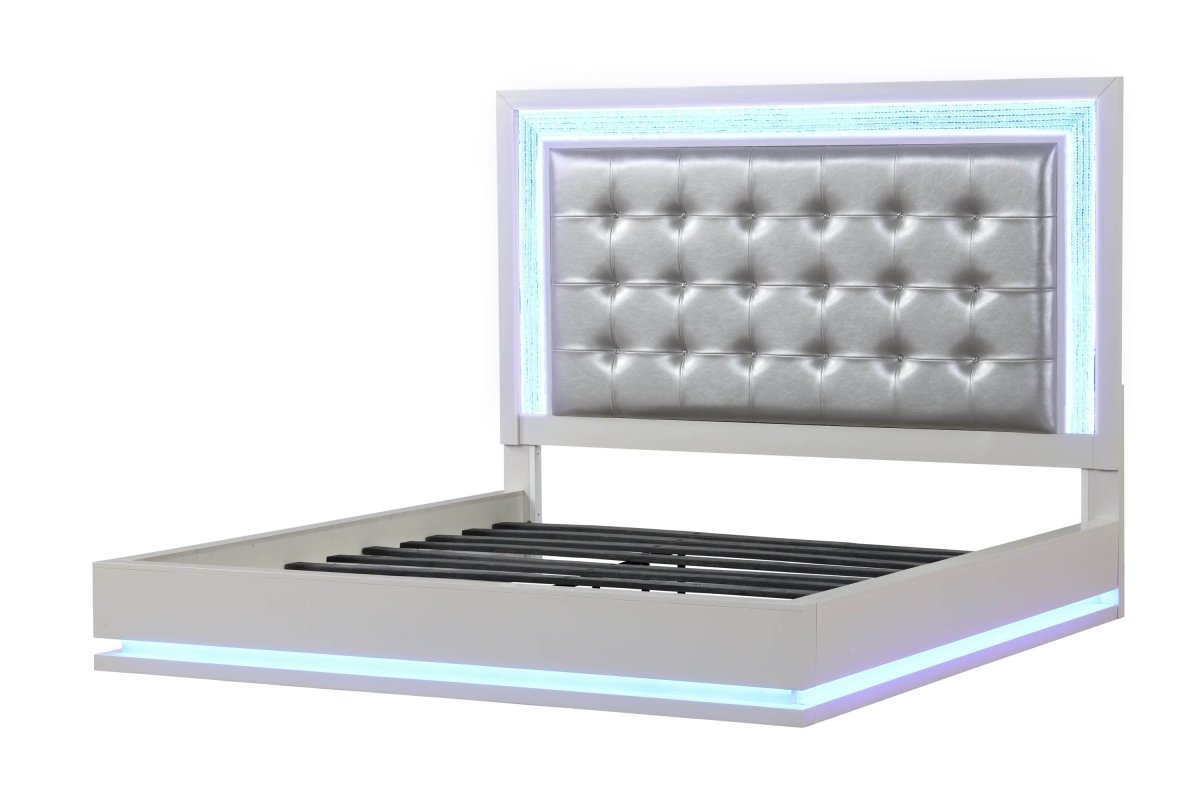 King Size Contemporary LED Upholstered Wood Bed Frame - Driftwood - Omega Lifestyles