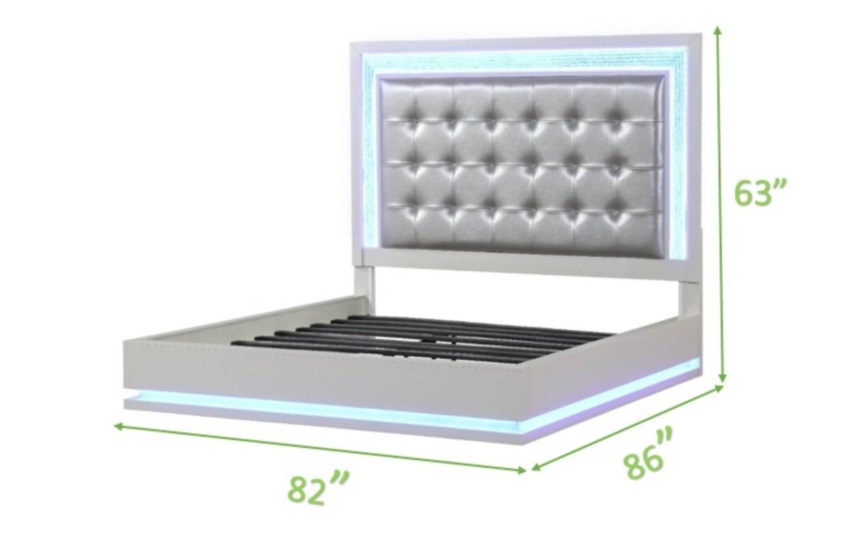 King Size Contemporary LED Upholstered Wood Bed Frame - Driftwood - Omega Lifestyles